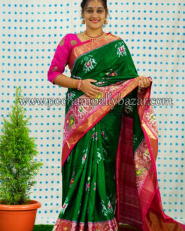 bottle green  with pink ikkat silk saree 004