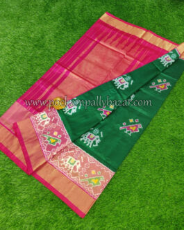 bottle green  with pink ikkat silk saree 004