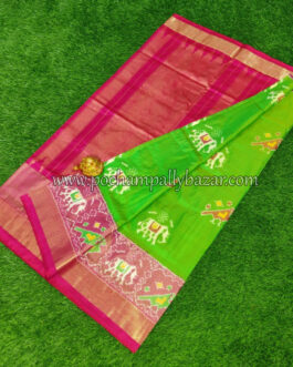 parrot green with pink ikkat silk saree 003