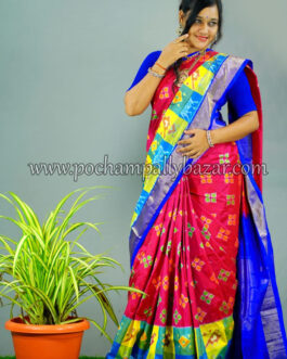 pink with blue border ikkat silk saree 008