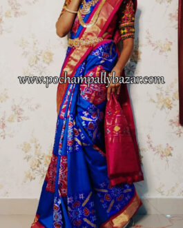 blue with pink border ikkat silk saree 012