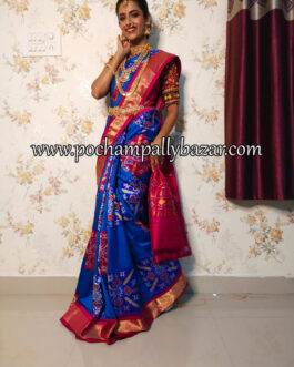 blue with pink border ikkat silk saree 012