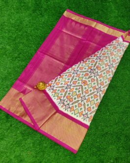 CREAM WITH PINK IKAT SILK SAREE 002