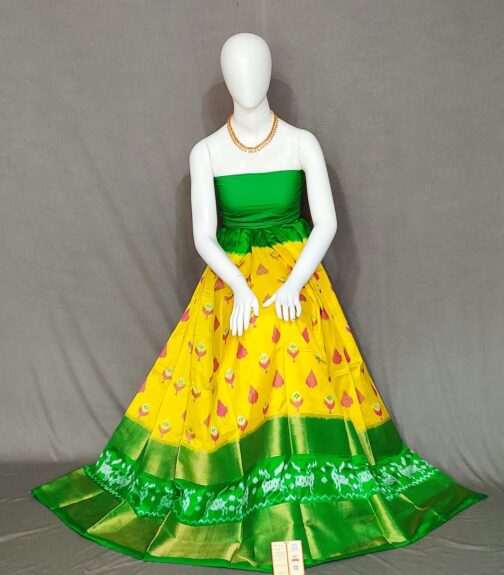 POCHAMPALLY IKKAT PURE PATTU LEHENGA/PAVADA