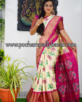 CREAM WITH PINK IKAT SILK SAREE 013