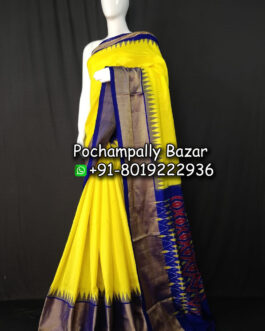 Yellow With Blue Ikkat Silk (Pattu) Saree 022