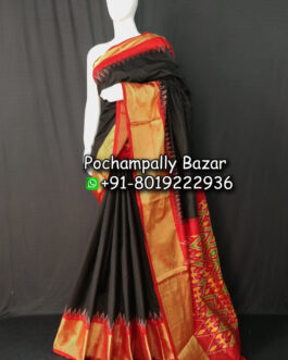 Black With Red Ikkat Silk (Pattu) Saree 023