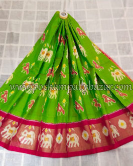 Ikkat Medium Size parrot green With Pink Lehenga 002