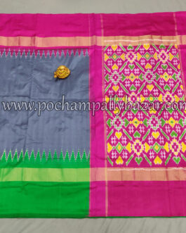 Gray With Pink Border Ikkat Silk Saree  018