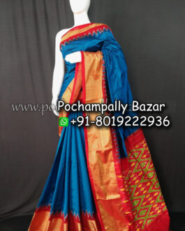 Blue With Pink Ikkat Silk (Pattu) Saree 024