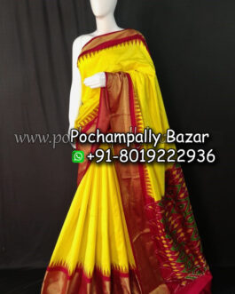 Yellow With Pink Border Ikkat Silk (Pattu) Saree 027