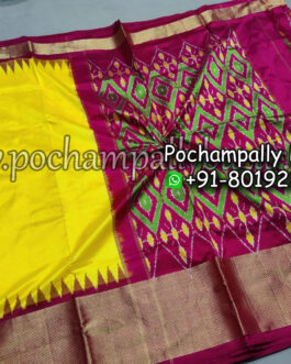 Yellow With Pink Border Ikkat Silk (Pattu) Saree 027