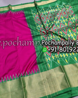 Pink With Green Ikkat Silk (Pattu) Saree 028