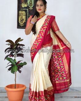 Half White With Pink Ikkat Silk (Pattu) Saree 036