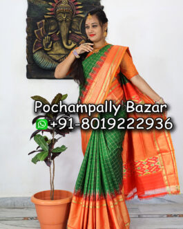 Green With Orange Ikkat Silk (Pattu) Saree 033