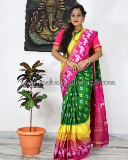 Green With Pink Border Ikkat Silk (Pattu) Saree 040