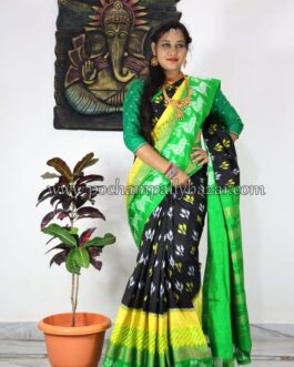 Black With Green Border Ikkat Silk (Pattu) Saree 043