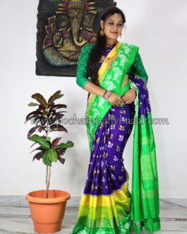 Blue With Green Border Ikkat Silk (Pattu) Saree 044