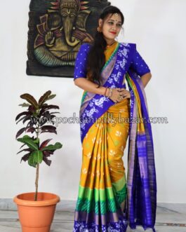 Musted Yellow With Blue Border Ikkat Silk (Pattu) Saree 045