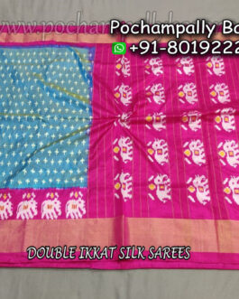 Sky Blue With Pink Border Ikkat Silk (Pattu) Saree 053