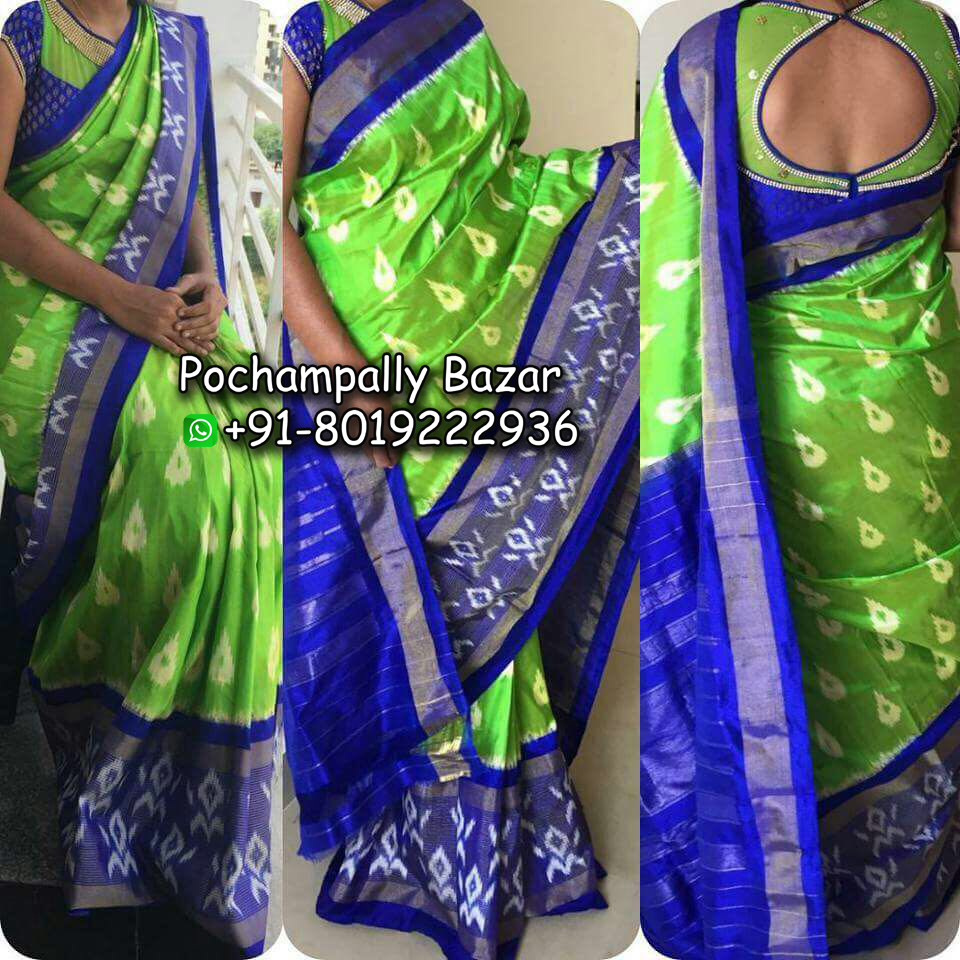 Sneha Blue 012 Pochampally Silk Saree - Shagun Silks & Sarees