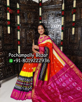 Black Checks With Pink Border Ikkat Silk (Pattu) Saree 075