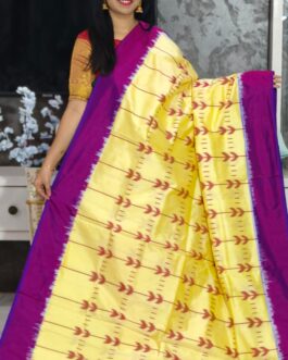 Pure Pochampally Ikkat Silk Body Color Cream Border Pallu Purple 113