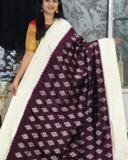 Pure Pochampally Ikkat Silk Body Color Chocolate Pink Border Pallu White 112