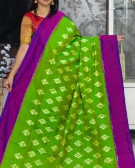 Pure Pochampally Ikkat Silk Body Color Cream Border Pallu Purple  111