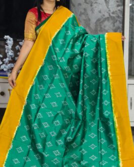Pure Pochampally Ikkat Silk Body Color Rama Green Border Pallu Yellow 116