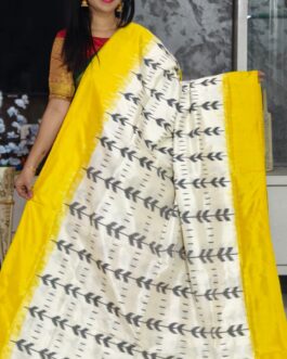 Pure Pochampally Ikkat Silk Body Color Cream Border Pallu Yellow 118
