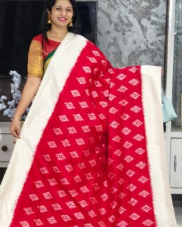 Pure Pochampally Ikkat Silk Body Color Red Border Pallu Cream 115