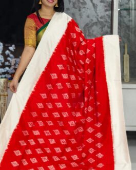 Pure Pochampally Ikkat Silk Body Color Orange By Red & Border Pallu Cream  114