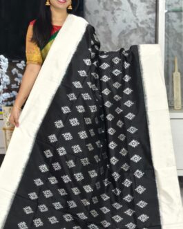 Pure Pochampally Ikkat Silk Body Color Black Border Pallu Cream 117